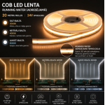 10mm COB LED Lenta Adresējama (Running Water) 4000k IP20 24 Volti 20Metru Rullis 360Led/m